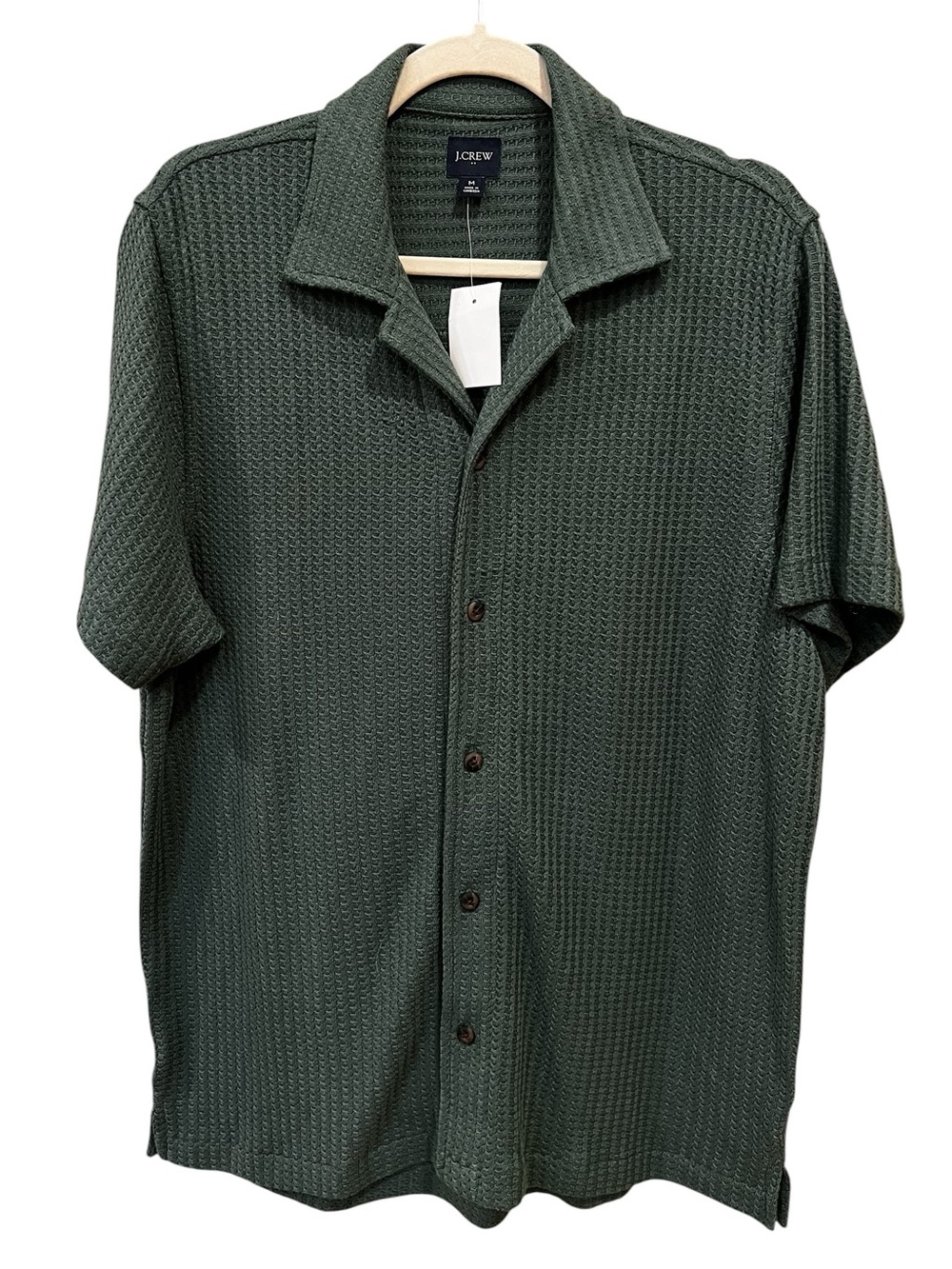 J. Crew Factory Waffle Short Sleeve Shirt Green Size Medium NWT* Spring Classic
